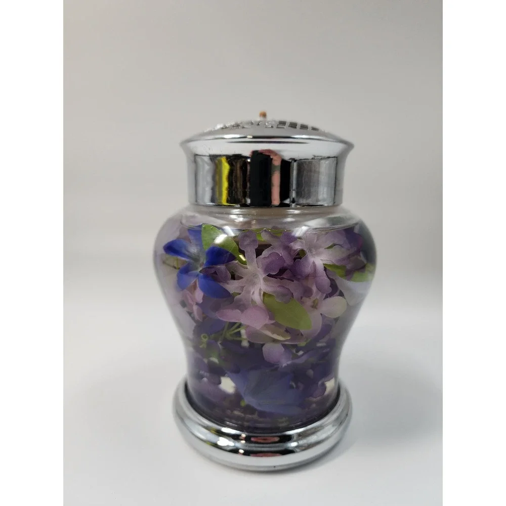 White Barn Candle Co Oil Candle Lamp Purple Floral Botanical Glass Silver Lid